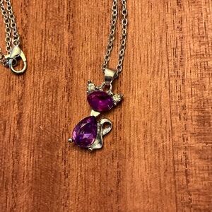 Cute glass cat pendant necklace, 21” Brand New
